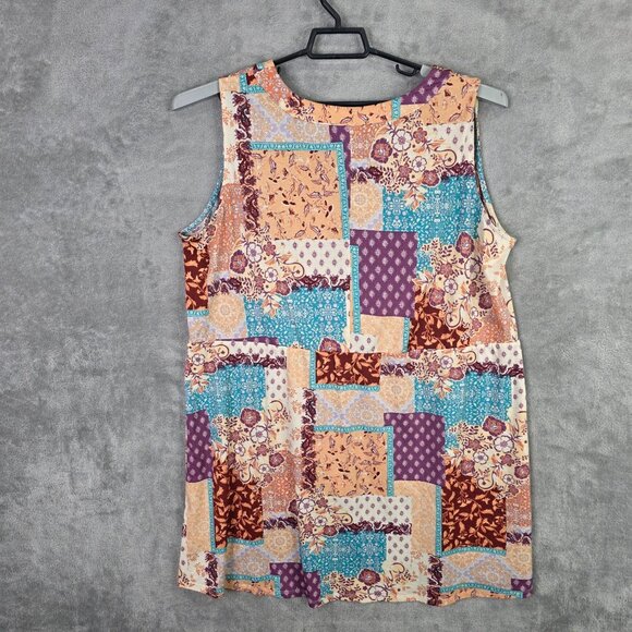 Womens Cato Multicolor Patchwork Sleeveless Top Tie Front Polyester Size 18/20W - Picture 4 of 8